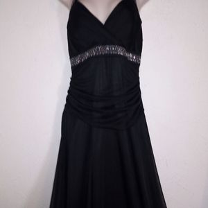 Dressbarn Formal 10 Black Halter Rhinestone Crystal Maxi Dress Long Skirt Prom